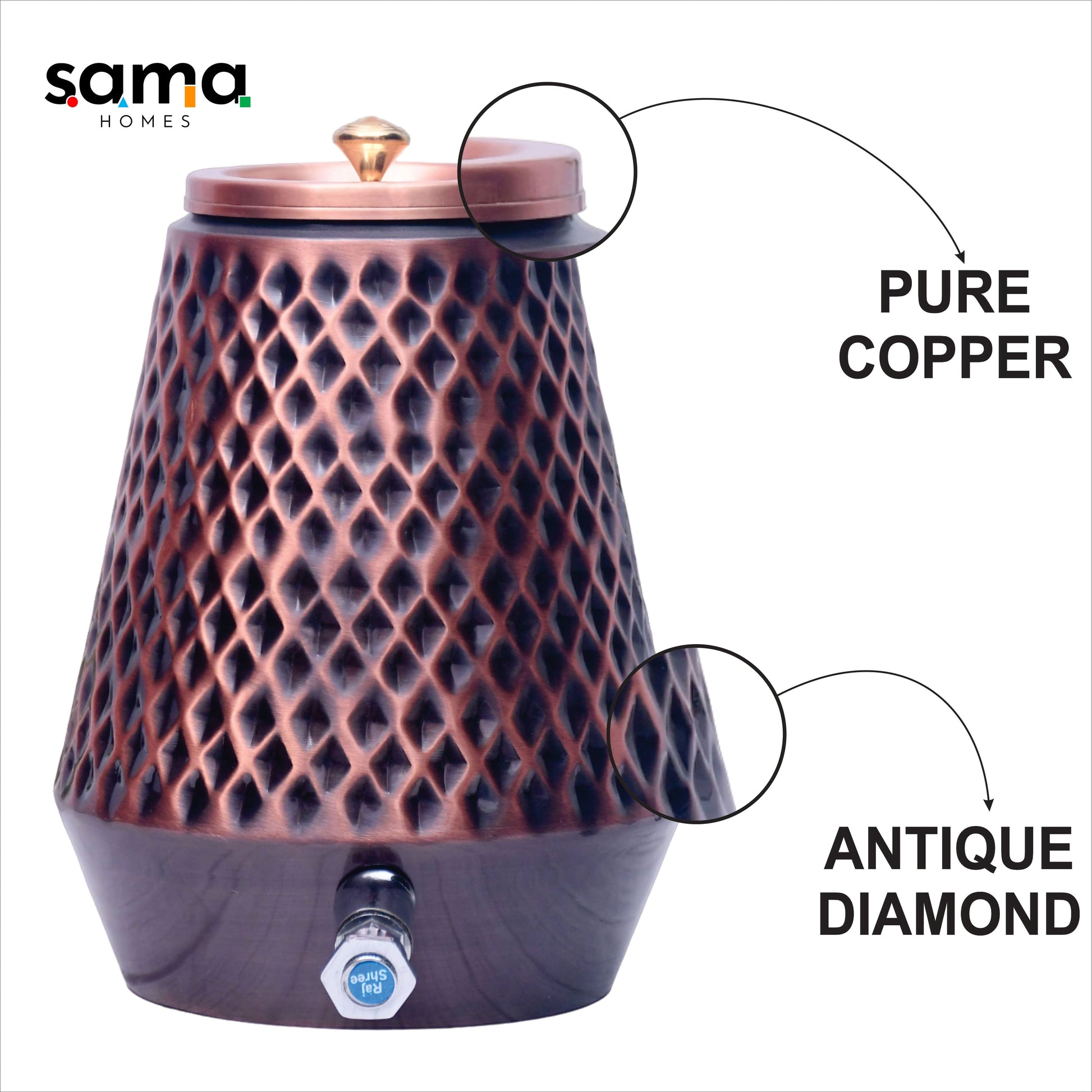 SAMA Homes - pure copper conical antique diamond designed capacity 5000 ml