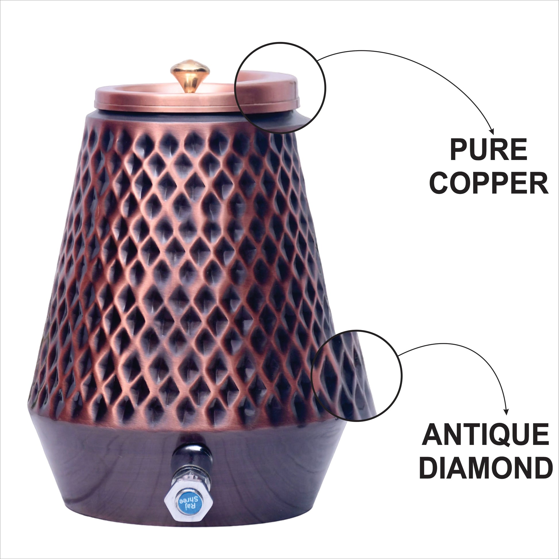 SAMA Homes - pure copper conical antique diamond designed capacity 8000 ml