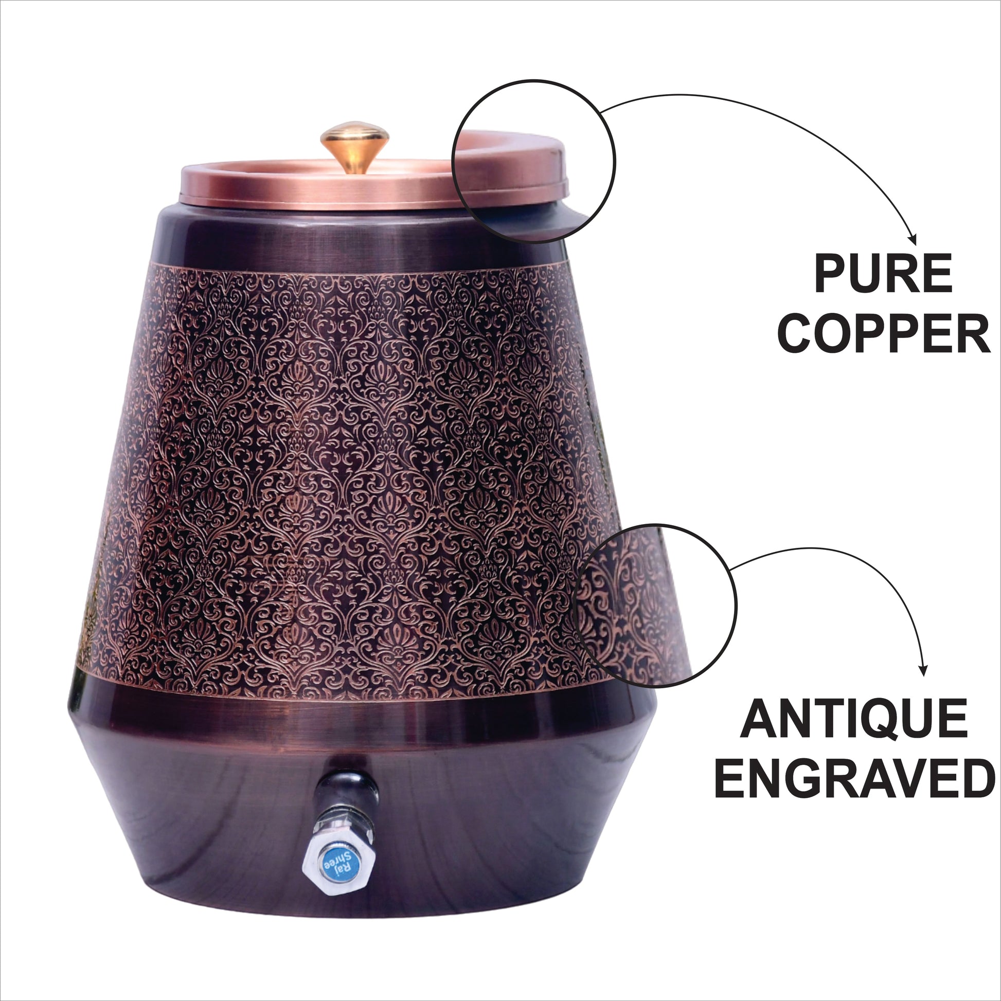 SAMA Homes - pure copper conical antique engraved designed capacity 8000 ml
