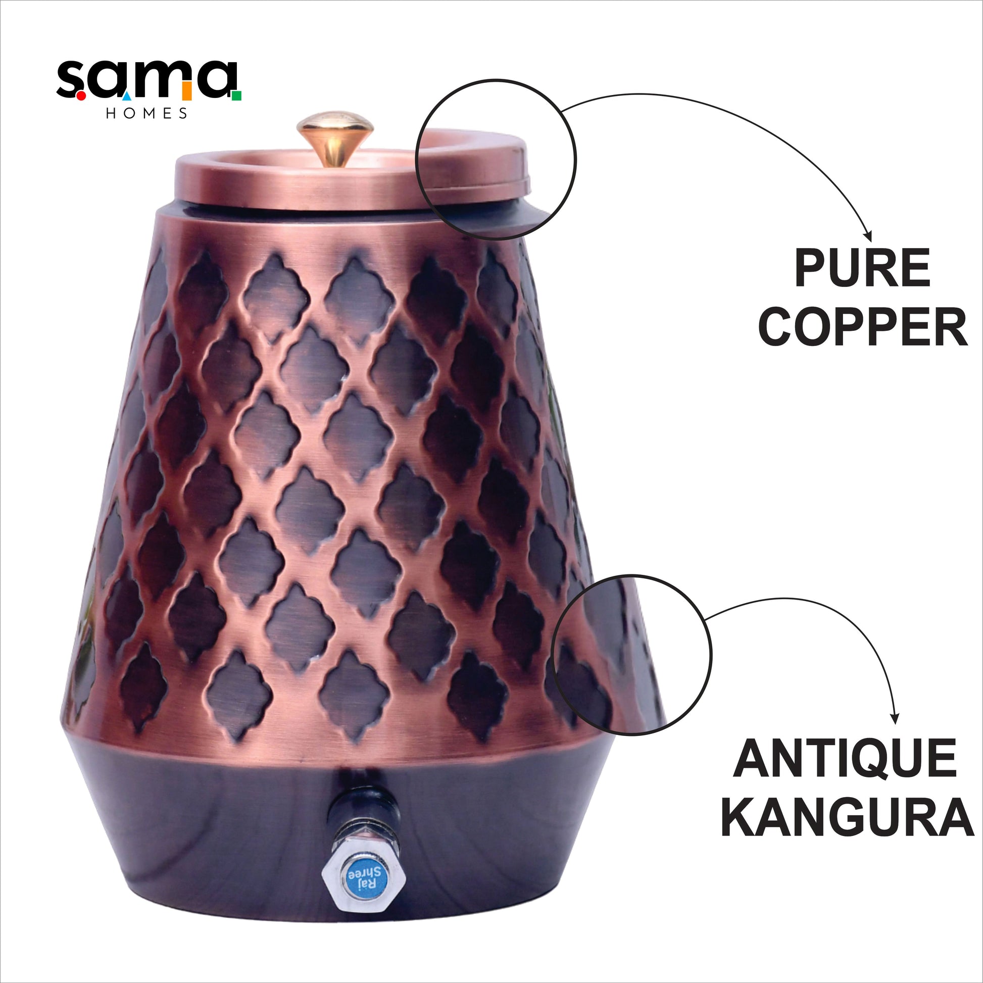 SAMA Homes - pure copper conical antique kangaru designed capacity 5000 ml