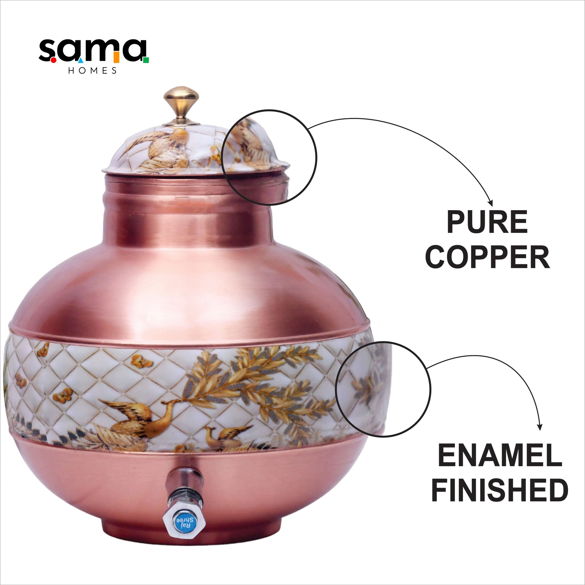 SAMA Homes - pure copper half hammered half enamel ghada pot water dispenser capacity 5000ml