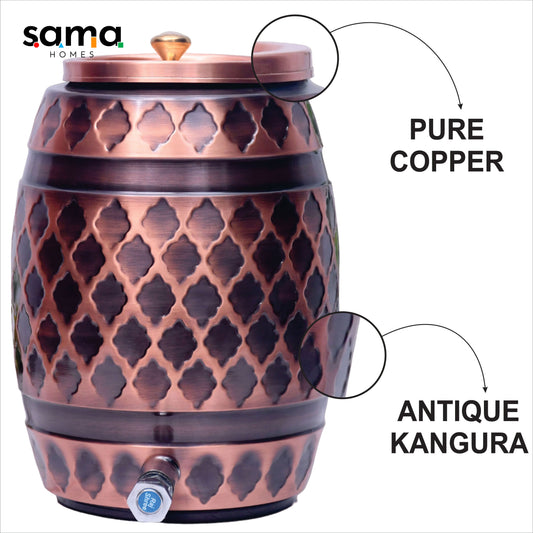 SAMA Homes - pure copper water dispenser barrel matka antique kangura designed capacity 8000 ml