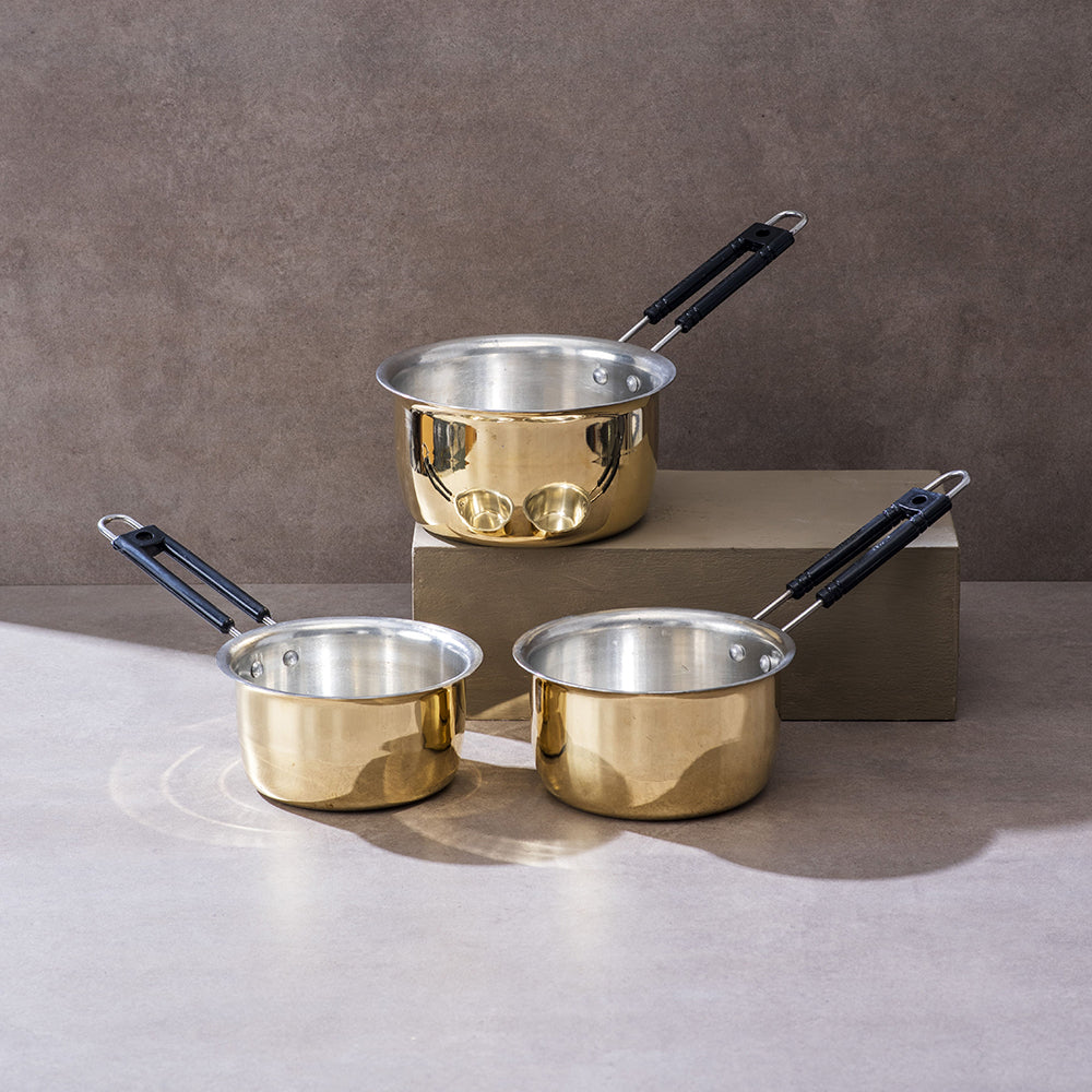 sama homes set of 3 brass saucepans 1l 1 5l 2l