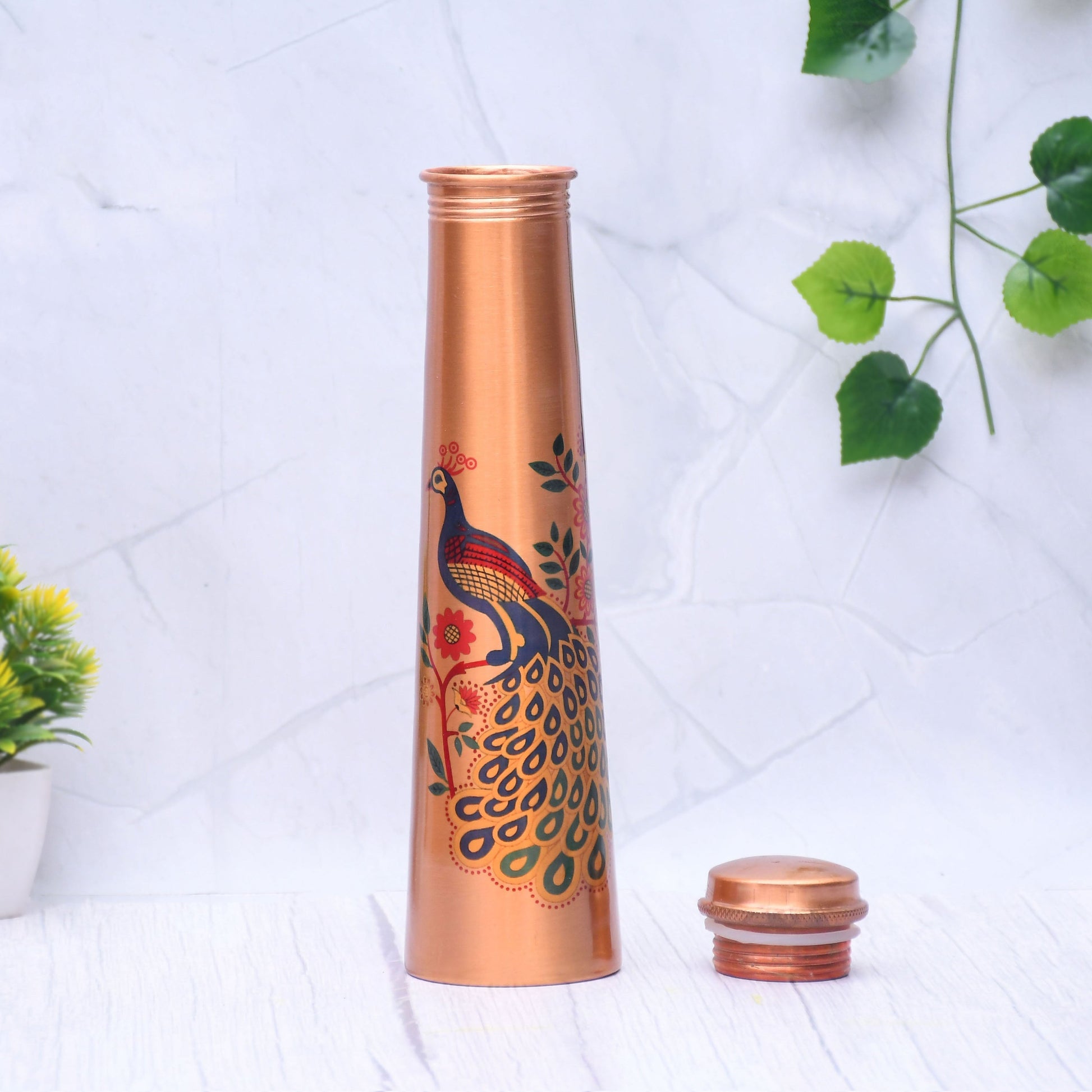 SAMA Homes - pure copper water bottle unique peacock printed designed