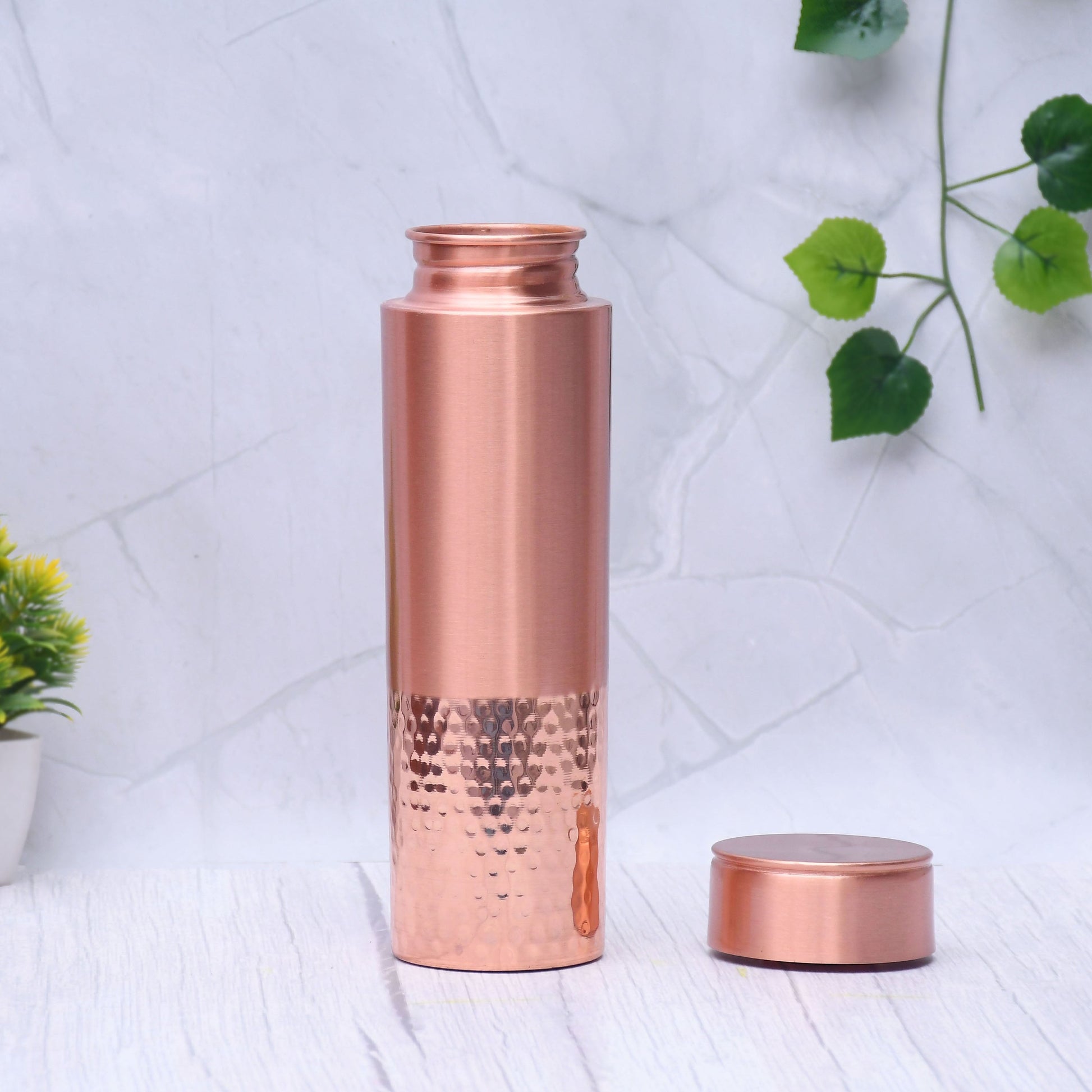 SAMA Homes - pure copper water bottle half hammered and half matt straight