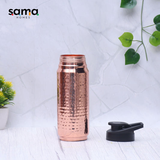 SAMA Homes - pure copper sipper and gym water bottle black cap hammered designed