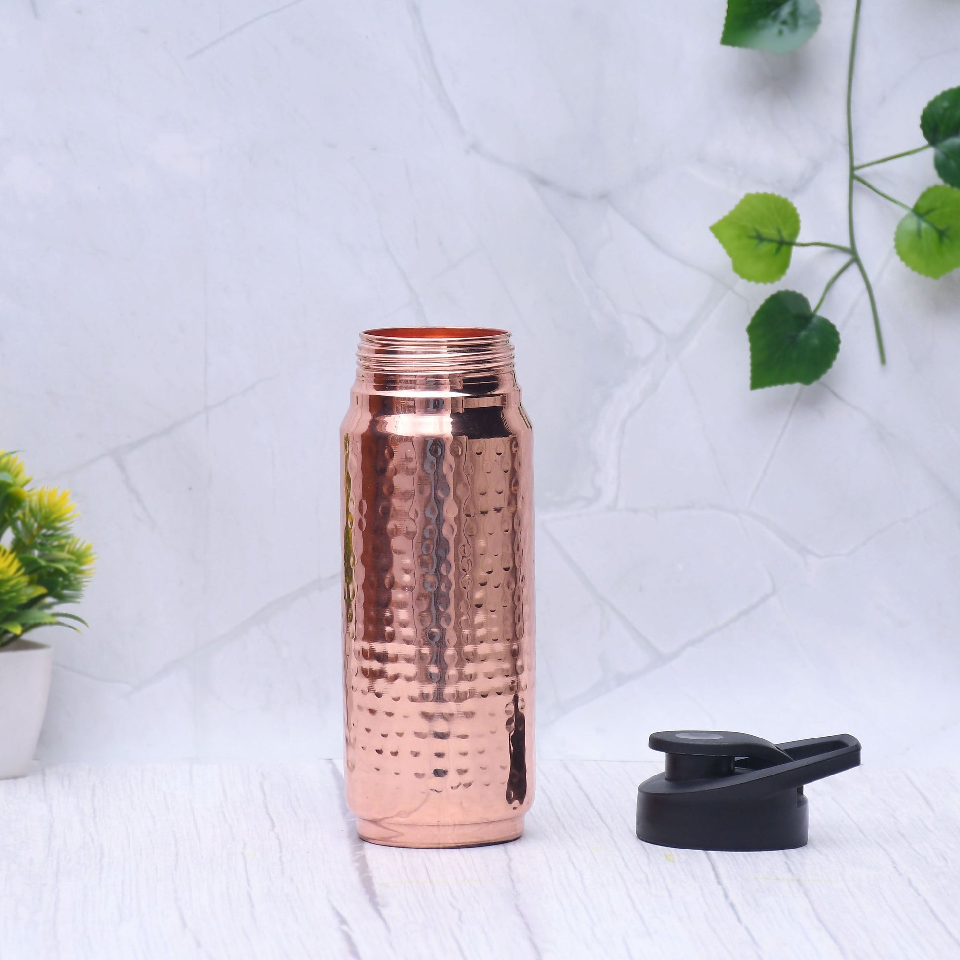 SAMA Homes - pure copper sipper and gym water bottle black cap hammered designed