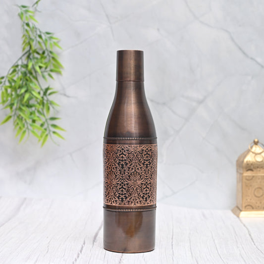 Pure Copper Water Bottle Black Antique Engraving Design Capacity 1100ML