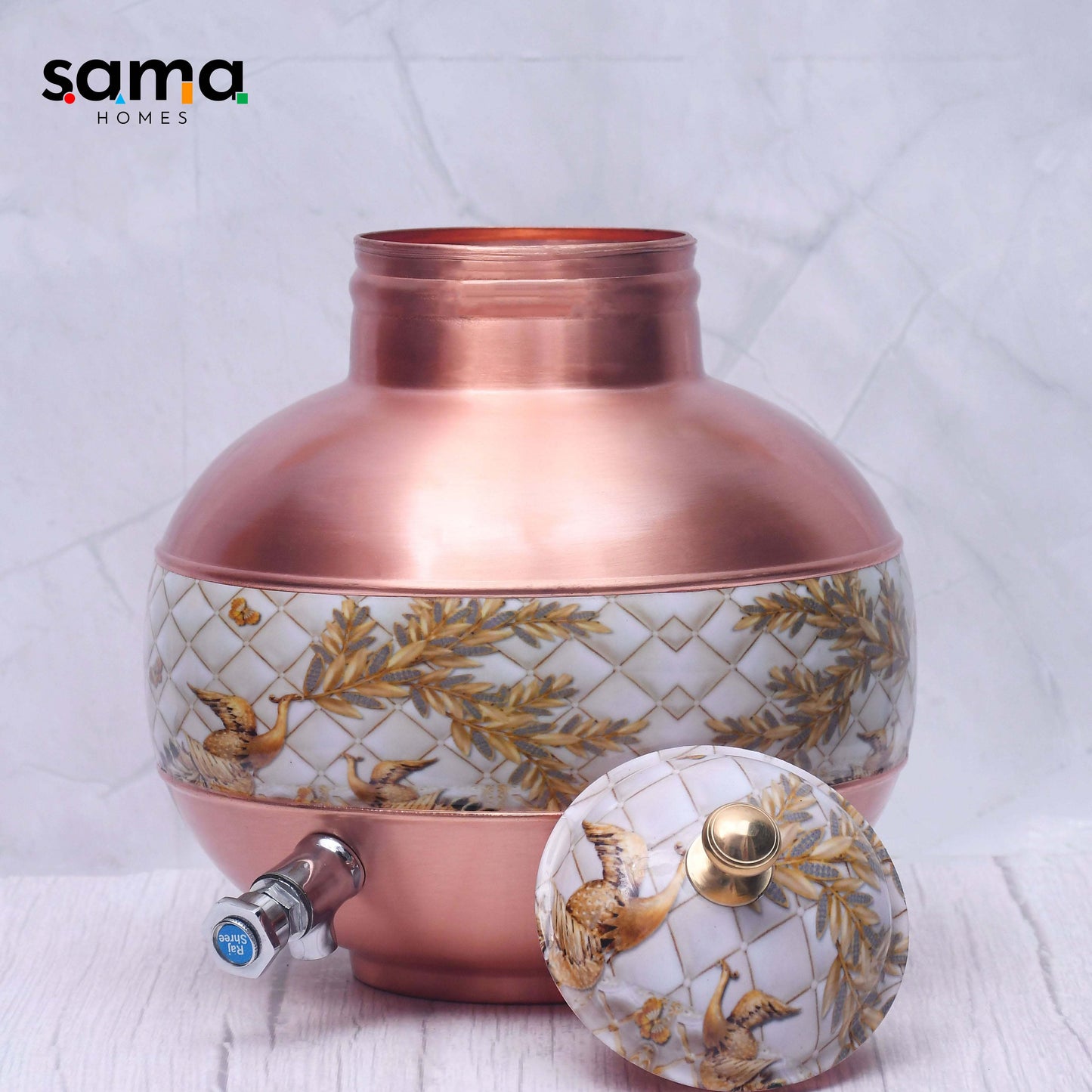 SAMA Homes - pure copper water dispenser half hammered half enamel ghada pot water dispenser capacity 8000ml