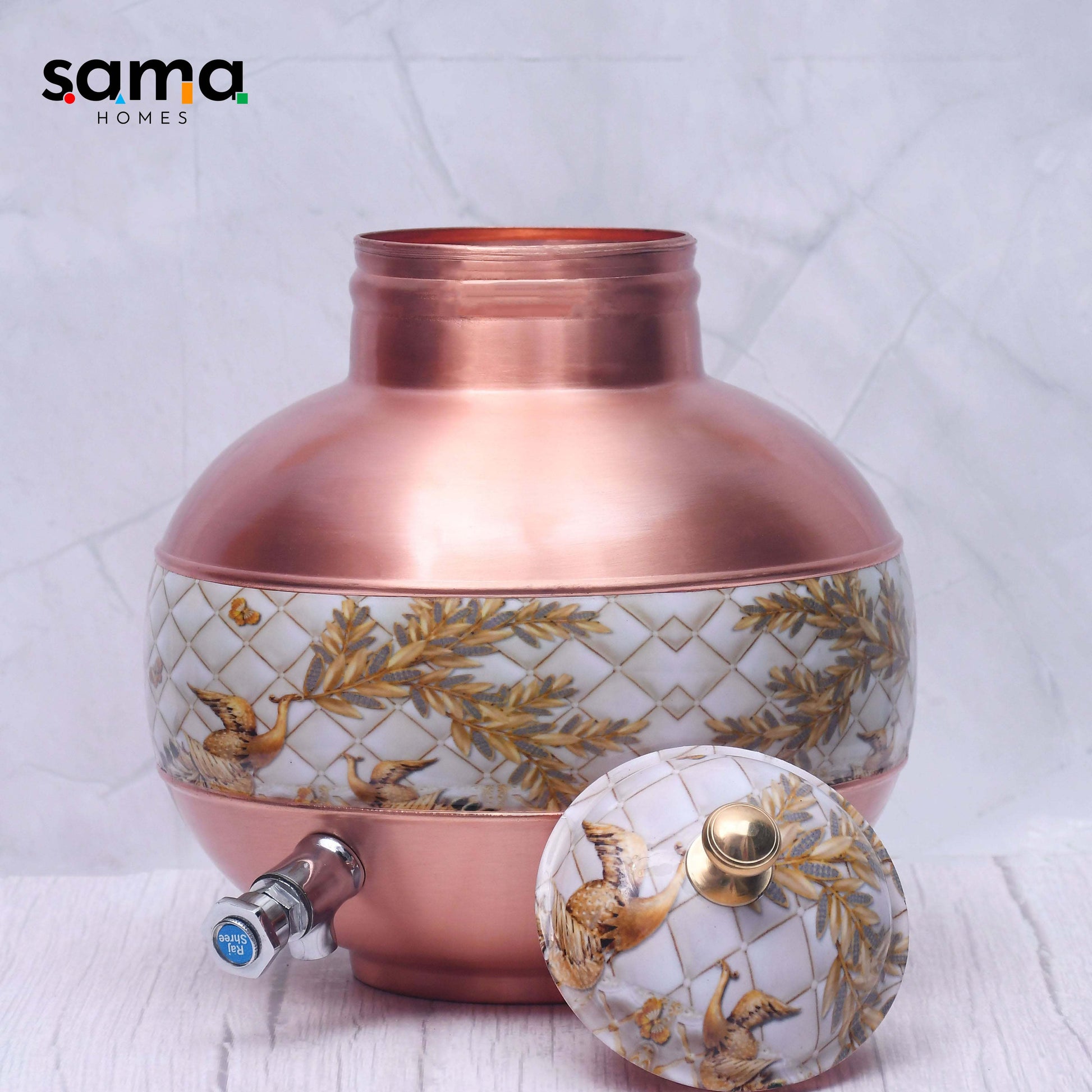 SAMA Homes - pure copper water dispenser half hammered half enamel ghada pot water dispenser capacity 8000ml
