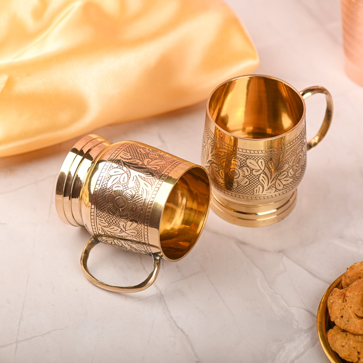 Handcrafted Brass Cup Pair with Handle – Premium Indian Brass Drinkware (3.2 Inch)