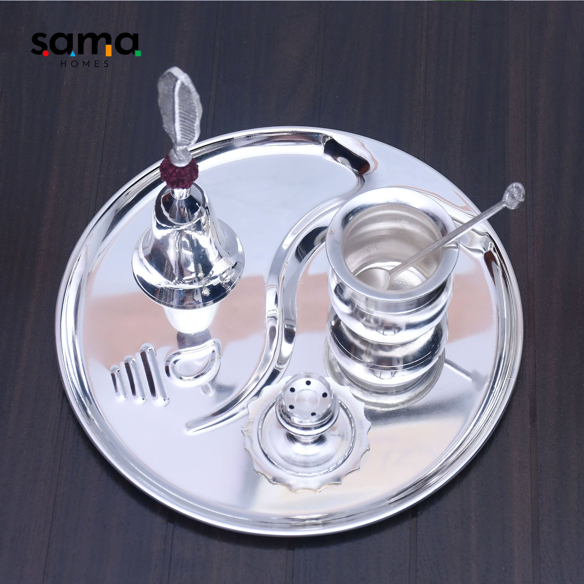 SAMA Homes - exclusive pooja thali set with silver finished