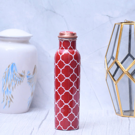SAMA Homes - red floral printed pure copper water bottle leak proof