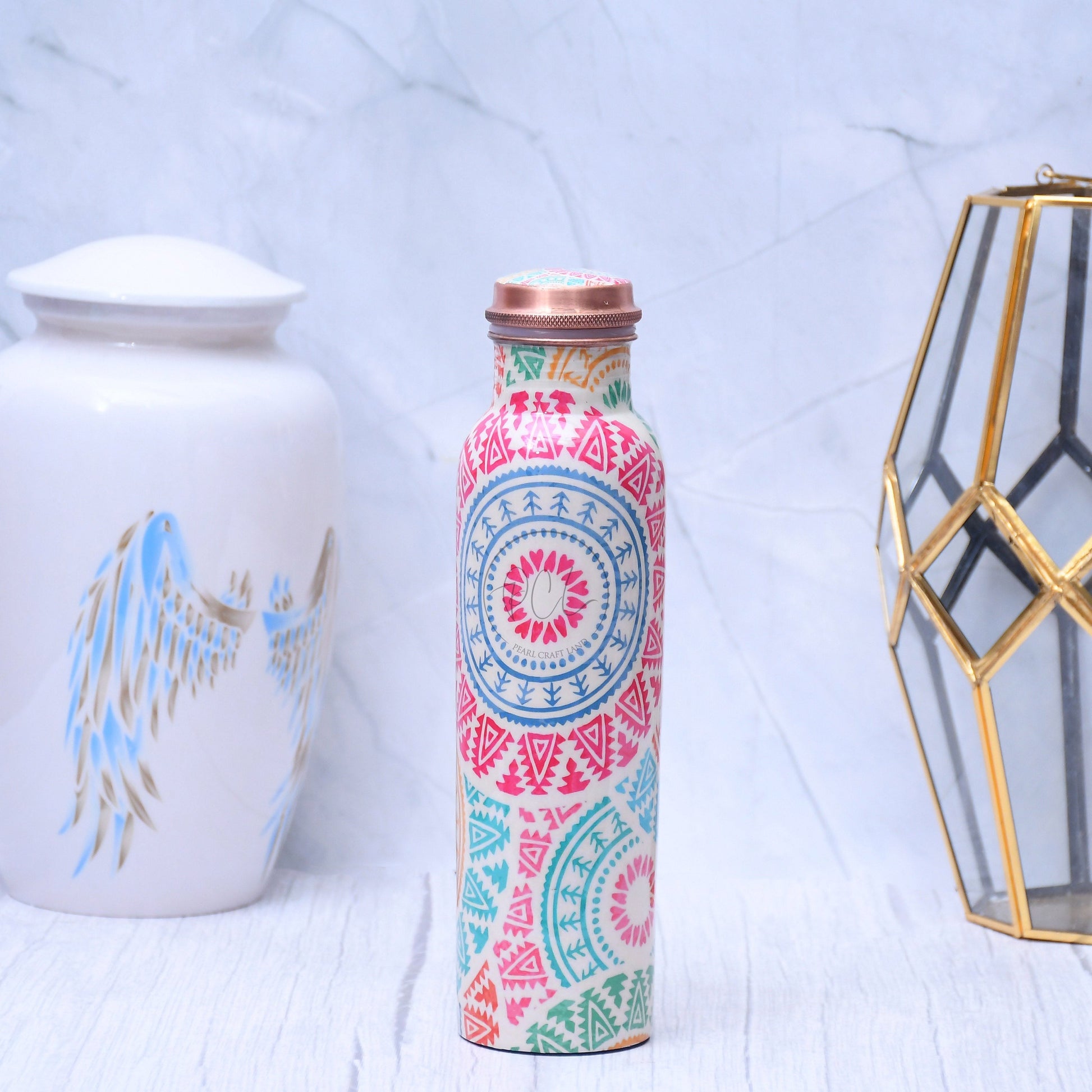 SAMA Homes - exclusive mandala design printed copper water bottle capacity 1000 ml