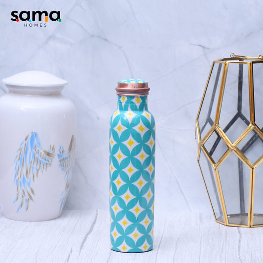 SAMA Homes - refreshing sky blue digital printed copper water bottle leak proof capacity 1000 ml