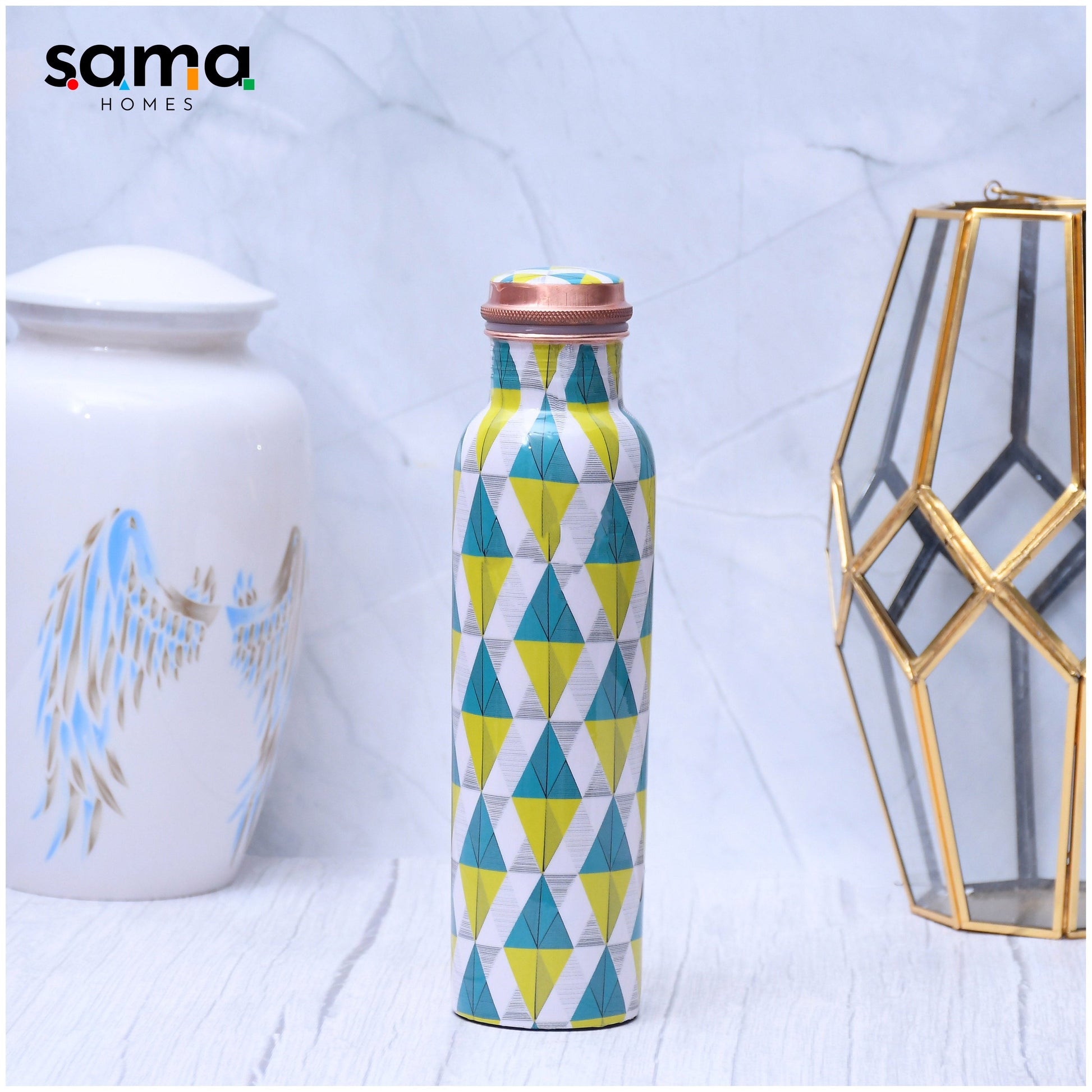 SAMA Homes - spiffy geometric printed copper water bottle leak proof