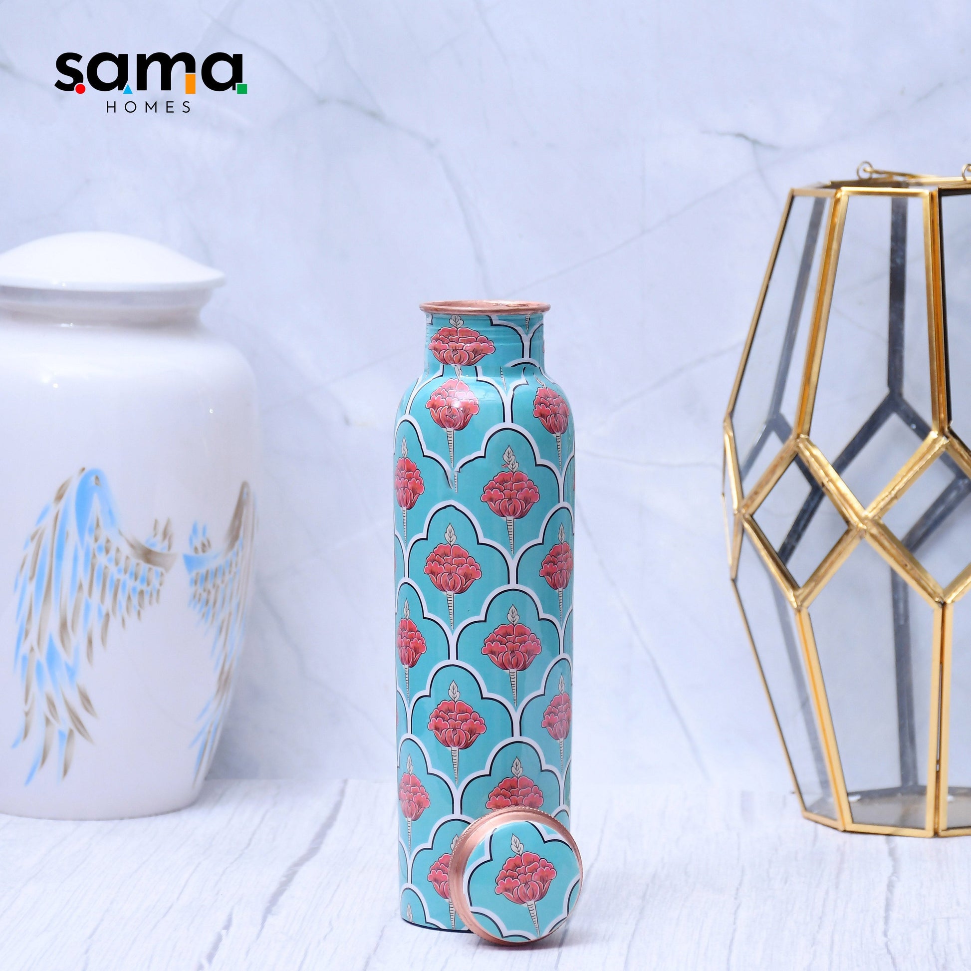SAMA Homes - exclusive refreshing green digital printed copper water bottle leak proof capacity 1000 ml