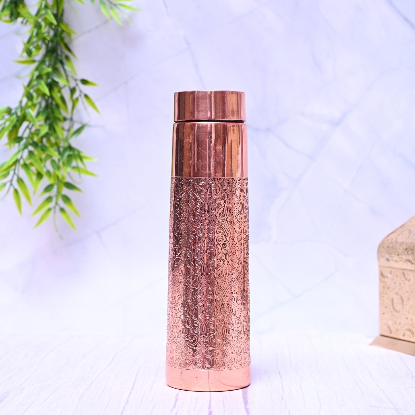 Pure Copper Taper Etching Water Bottle with Leak Proof Capacity 1000 ML.