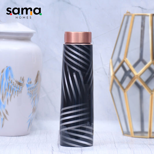 SAMA Homes - black and white stripes copper water bottle enamel leak proof capacity 1000 ml