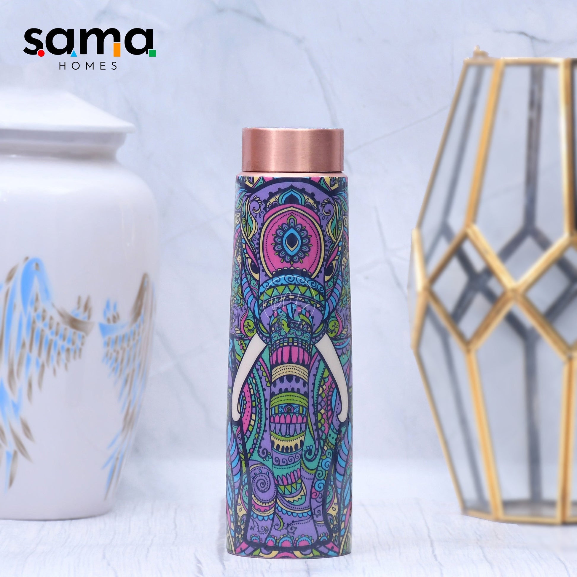 SAMA Homes - elephant design printed copper bottle enamel leak proof capacity 1000 ml