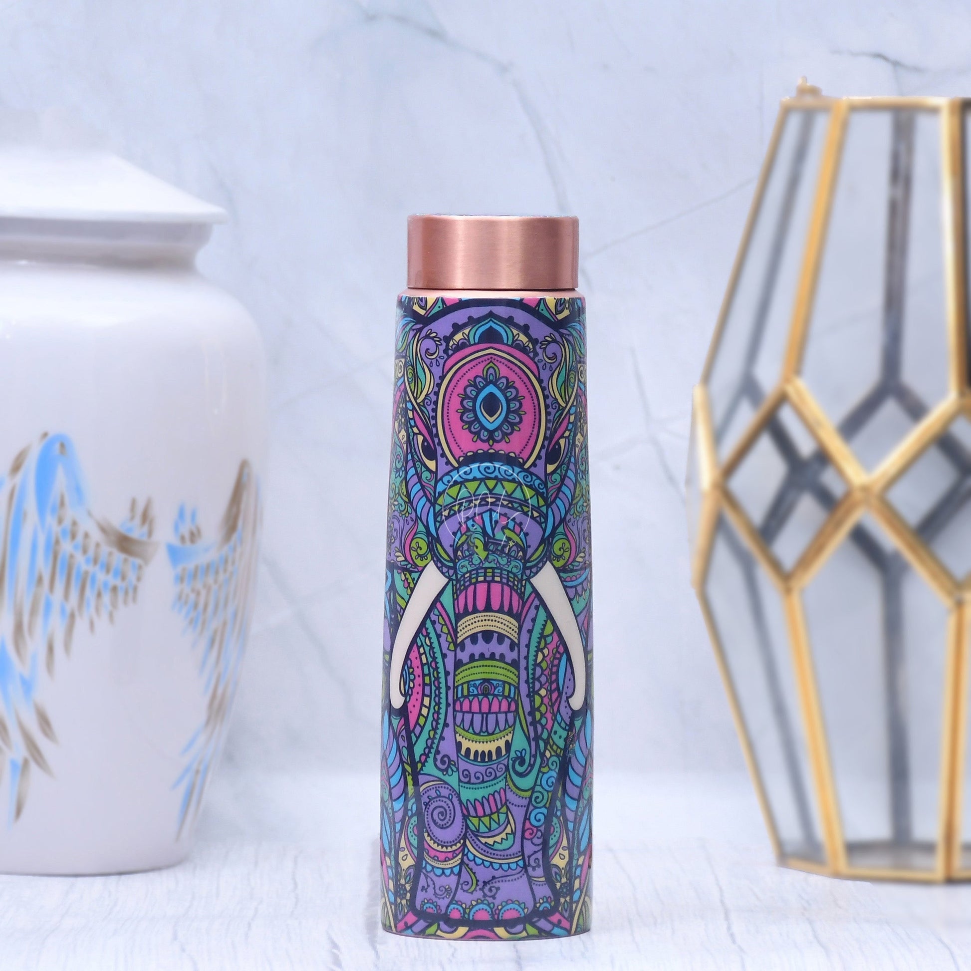 SAMA Homes - elephant design printed copper bottle enamel leak proof capacity 1000 ml