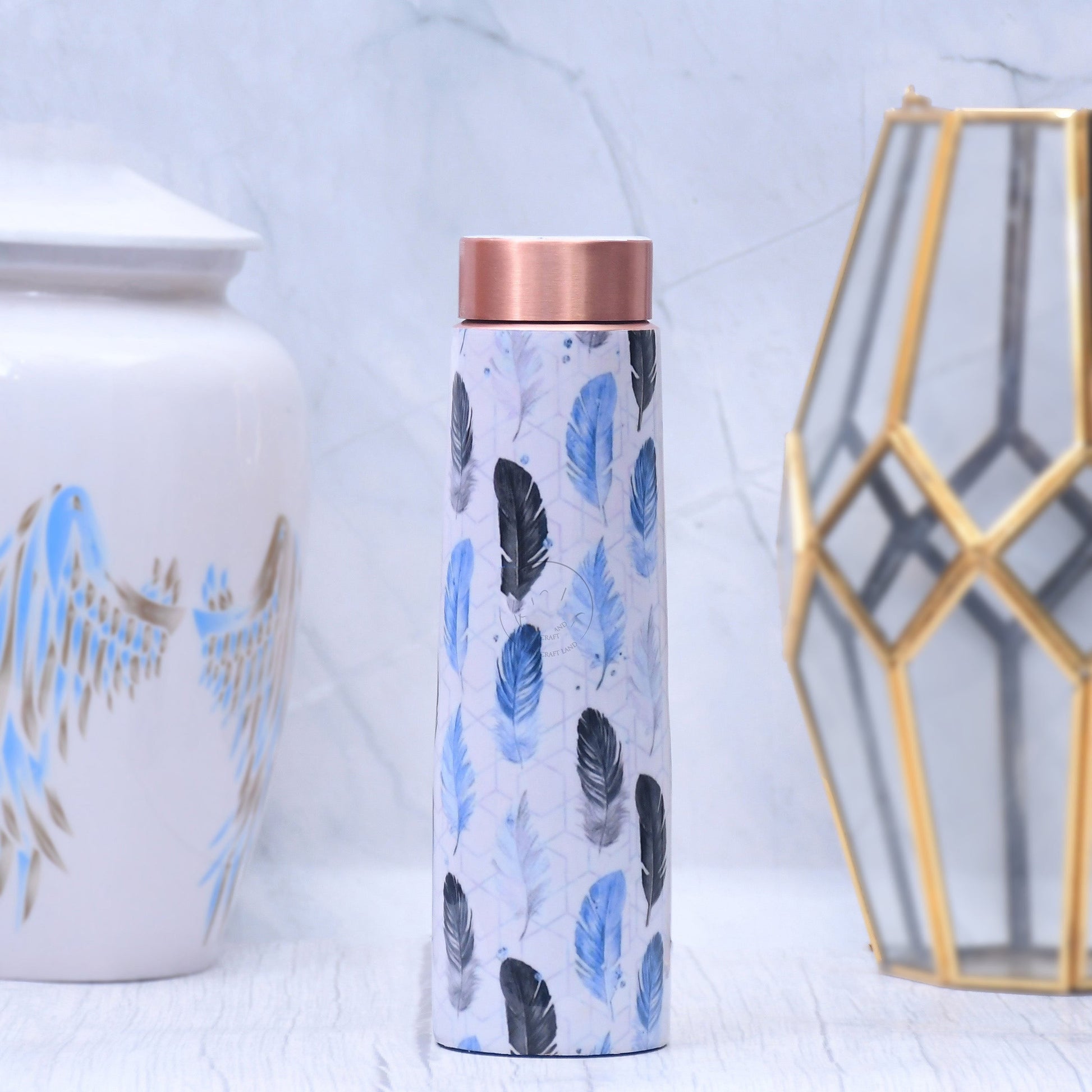 SAMA Homes - the spring leaves printed copper bottle enamel leak proof capacity 1000 ml