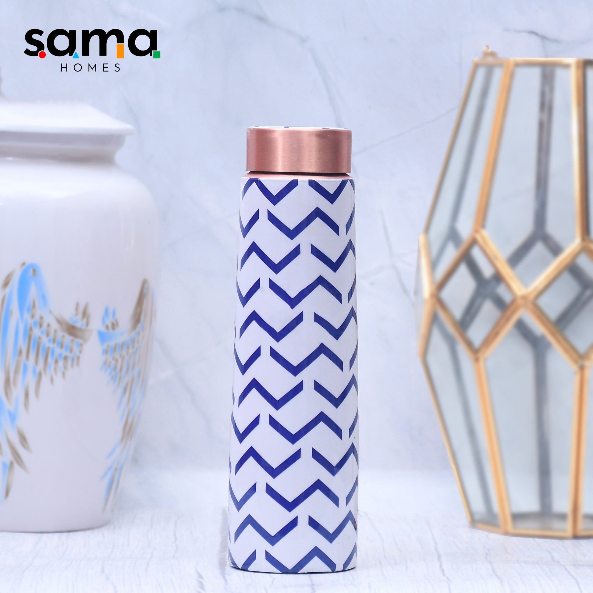 SAMA Homes - blue wave design printed copper water bottle leak proof capacity 1000 ml