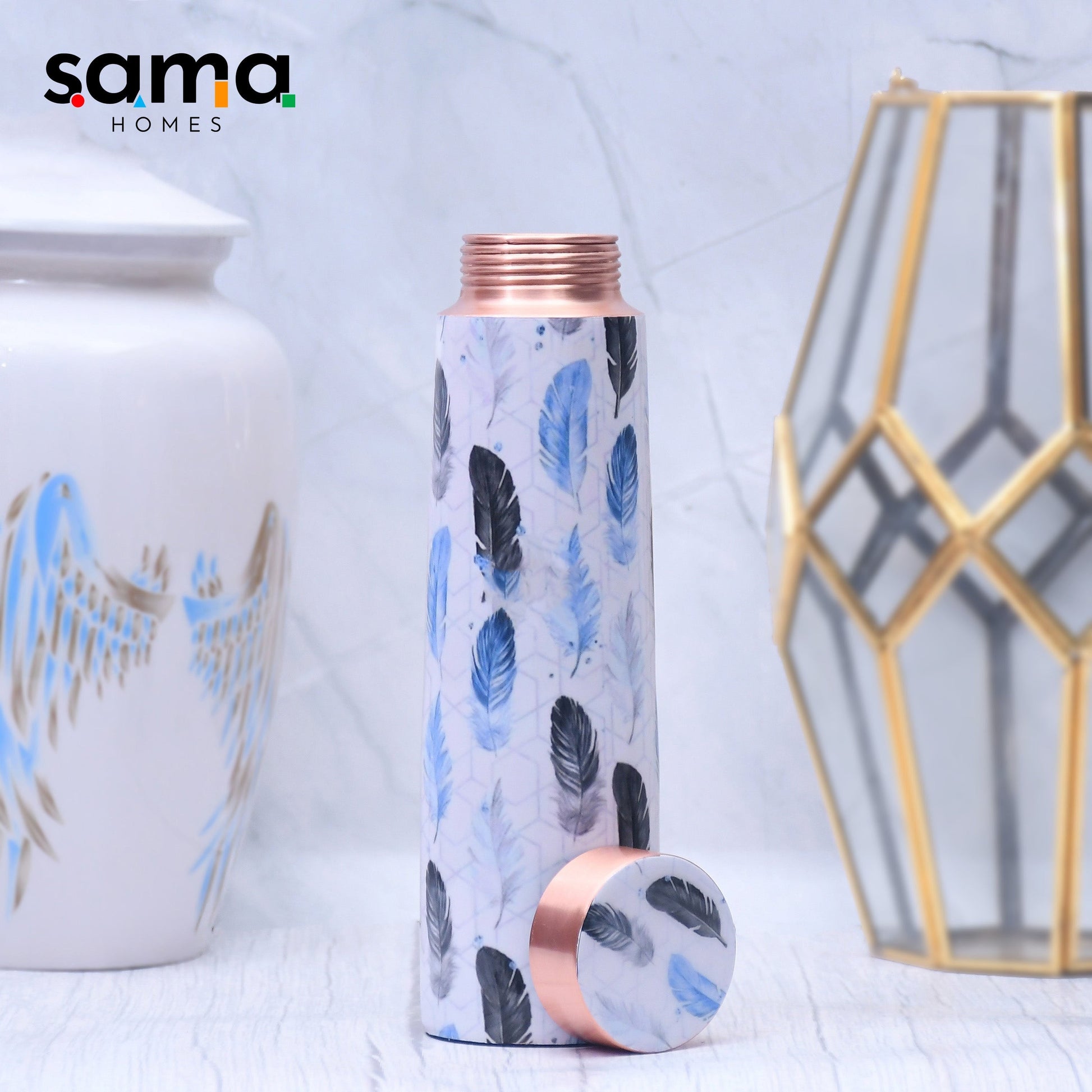 SAMA Homes - the spring leaves printed copper bottle enamel leak proof capacity 1000 ml