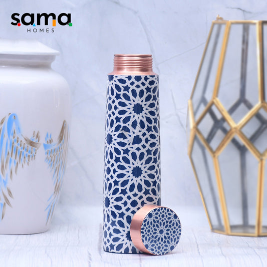 SAMA Homes - indigo blue printed copper bottle enamel leak proof capacity 1000 ml