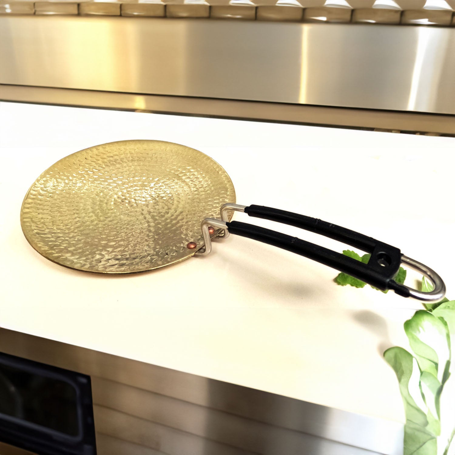 Premium handcrafted half-hammered brass roti tawa for traditional Indian cooking.