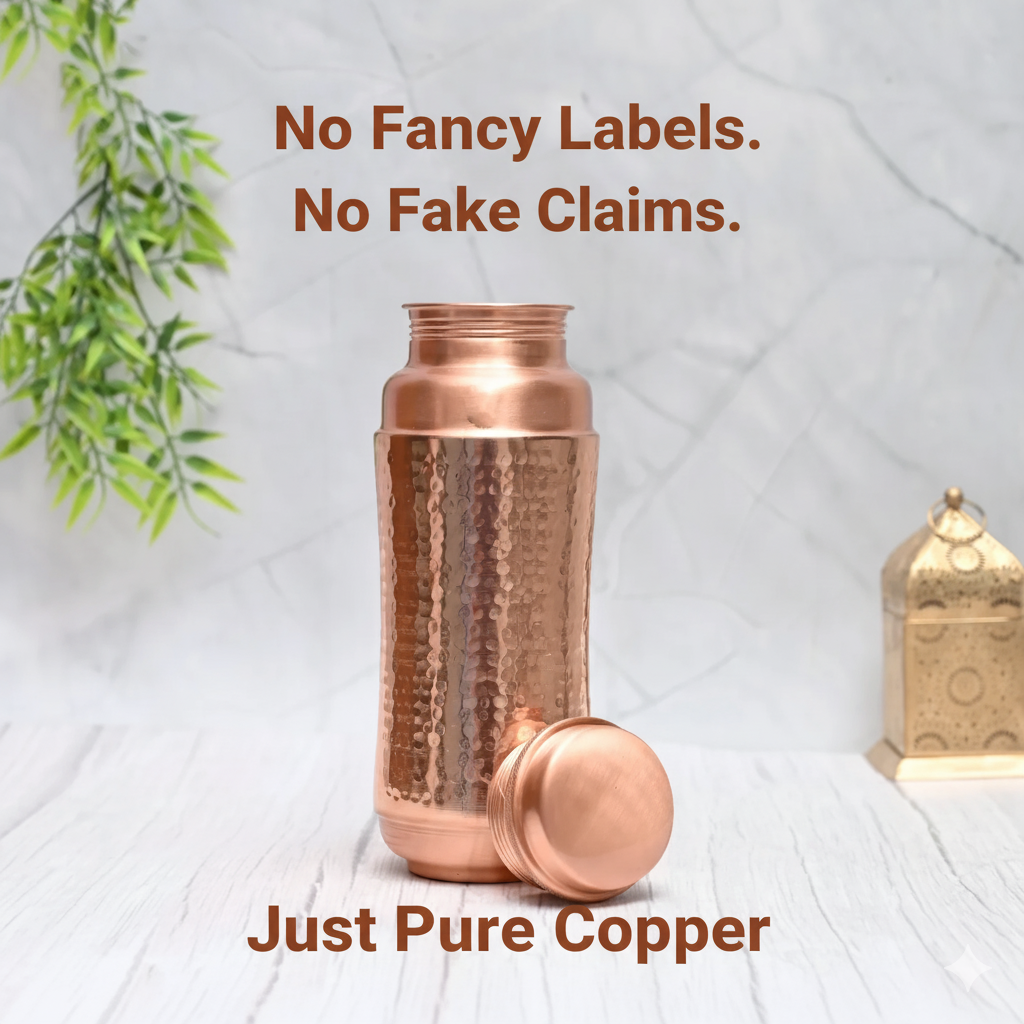 Pure Copper Jumbo Water Bottle 1300ML | Ayurvedic Handcrafted Mid-Hammered Design | Leak-Proof & BPA-Free | Sama Homes
