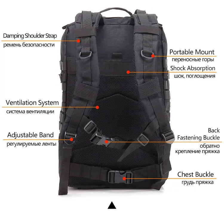Large Capacity Waterproof Tactical Backpack for Men, 3P Softback, Outdoor Bug Rucksack, Hiking, Camping, Hunting Bags, 50L