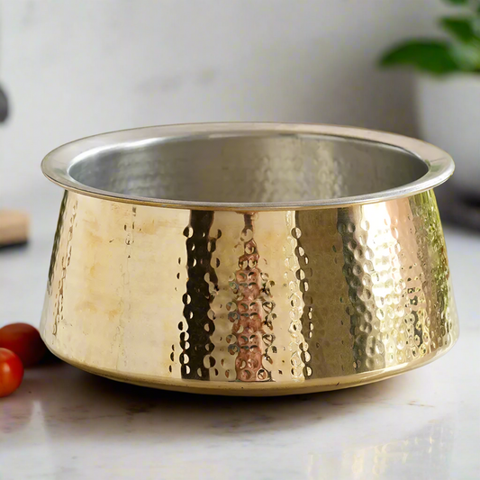 Small Heavy Brass Biryani Handi with Lid – 2L Traditional Cooking & Serving Pot | Tin-Coated | Handcrafted Cookware