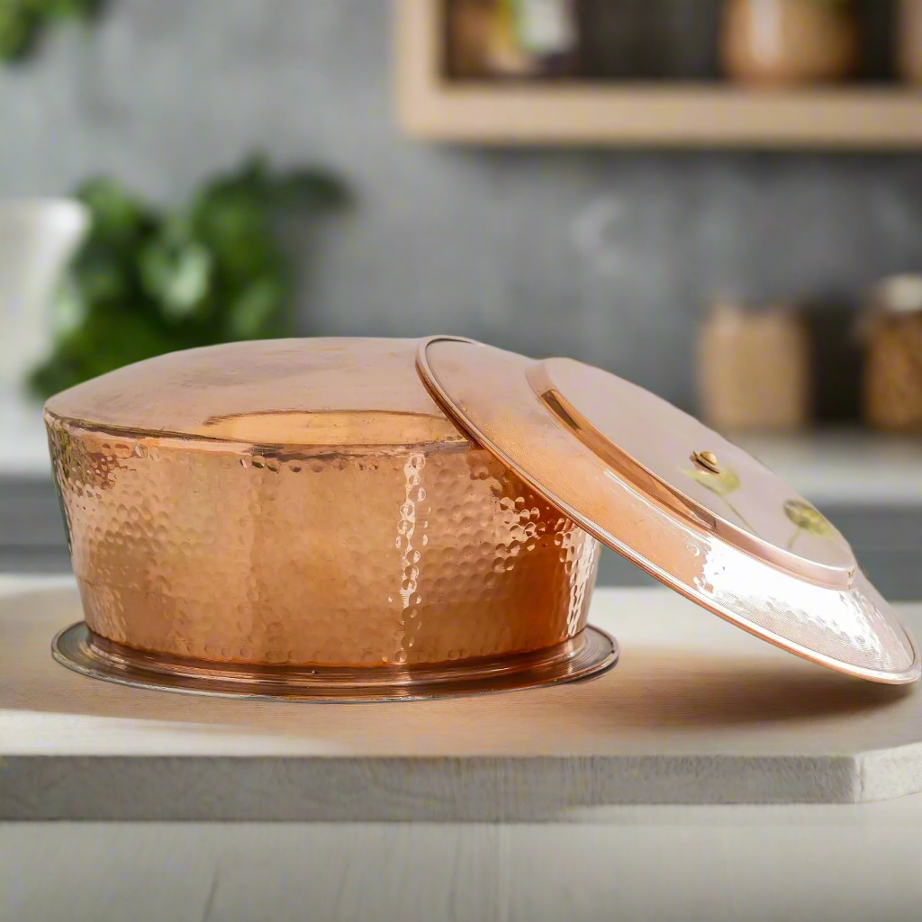100% Pure Copper Biryani Handi with Lid – Small (2L) | Traditional Indian Cookware | Non-Toxic & Nutrient-Rich Cooking Pot