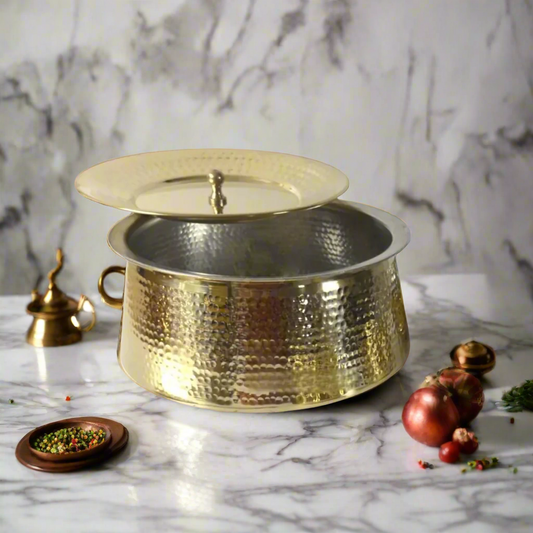 Small Heavy Brass Biryani Handi with Lid – 2L Traditional Cooking & Serving Pot | Tin-Coated | Handcrafted Cookware