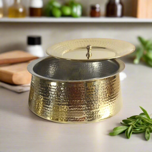 Pure Brass Biryani Handi With Lid / Serving and Cooking Pot - Medium