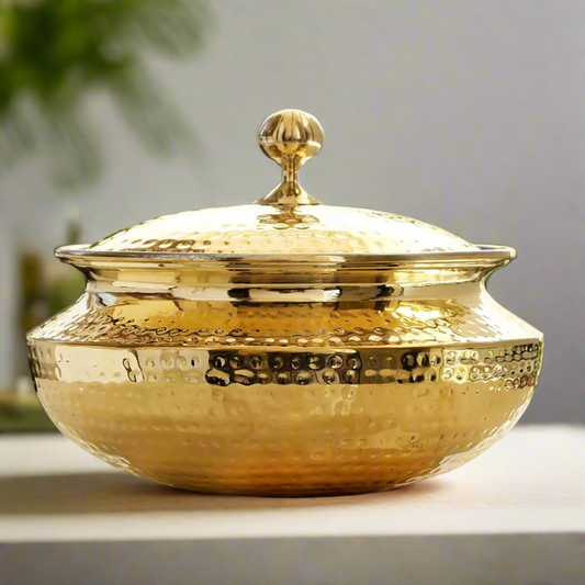 15L Brass Sipri Punjabi Handi with Lid – Heavy Traditional Degh Cookware | Tin-Coated Interior | Handcrafted