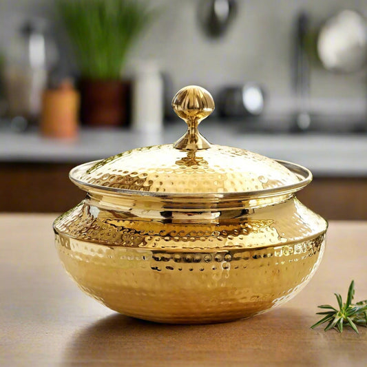 Punjabi Handi Set With Tin Coating Inside | Pure Brass Cookware