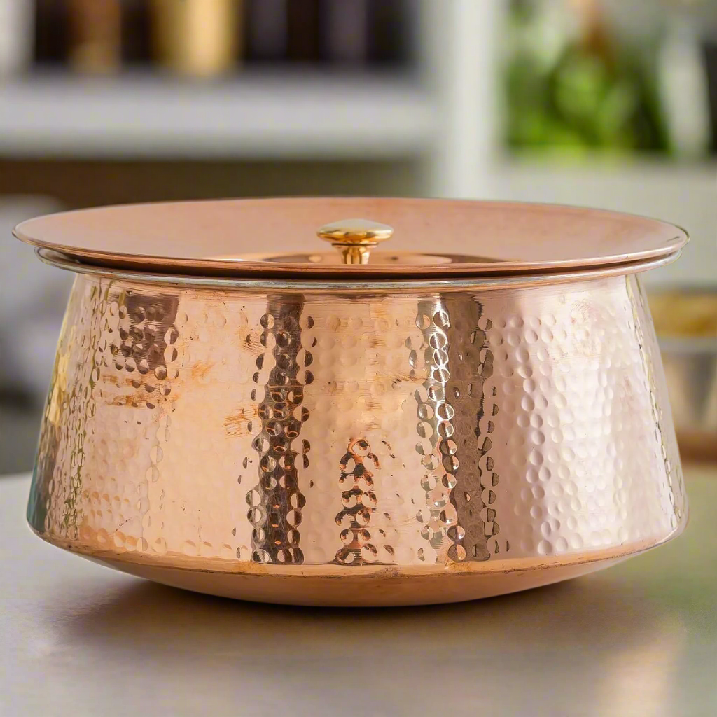 100% Pure Copper Biryani Handi with Lid – Small (2L) | Traditional Indian Cookware | Non-Toxic & Nutrient-Rich Cooking Pot