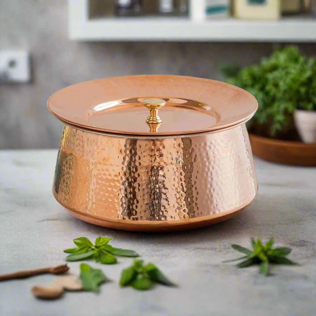 100% Pure Copper Biryani Handi with Lid – Small (2L) | Traditional Indian Cookware | Non-Toxic & Nutrient-Rich Cooking Pot