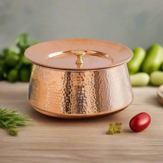 100% Pure Copper Biryani Handi with Lid – Small (2L) | Traditional Indian Cookware | Non-Toxic & Nutrient-Rich Cooking Pot
