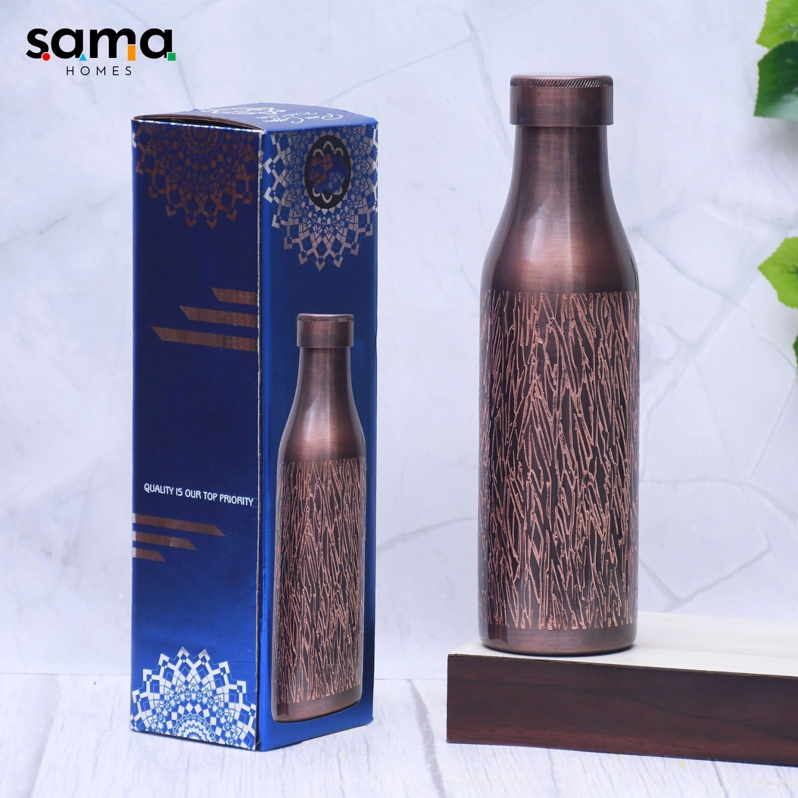 SAMA Homes - pure copper water bottle light curved antique black design