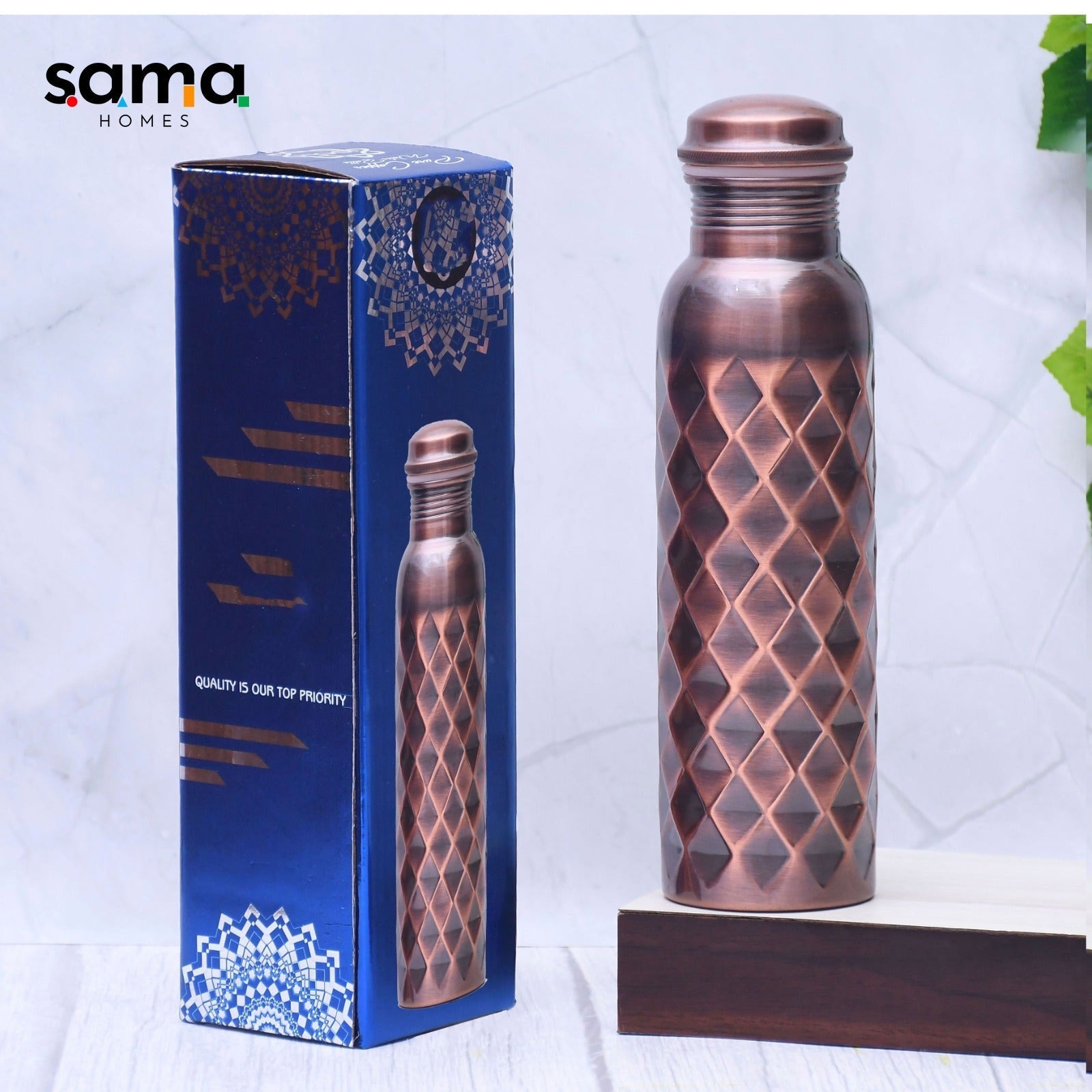 SAMA Homes - pure copper water bottle antique diamond design