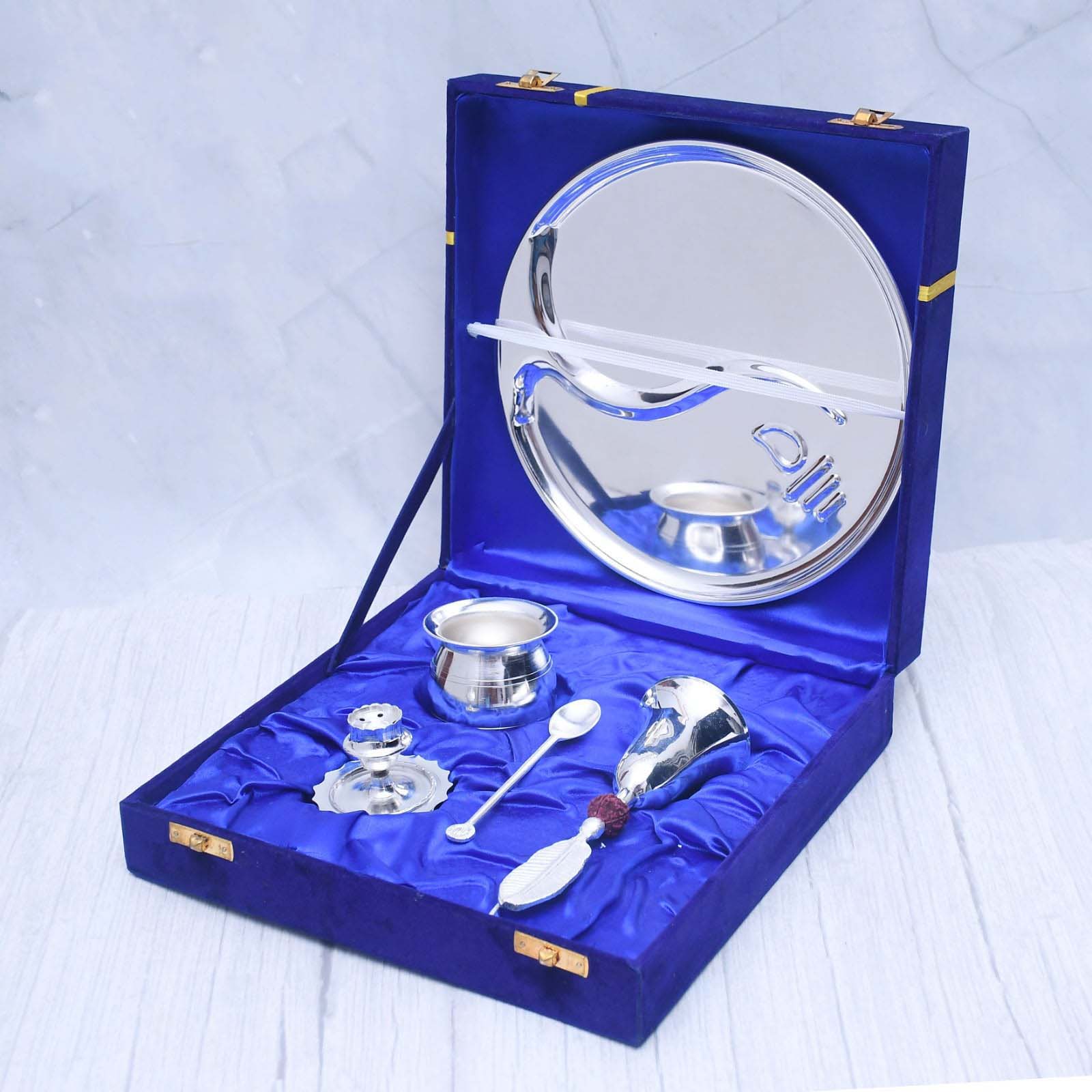SAMA Homes - exclusive pooja thali set with silver finished