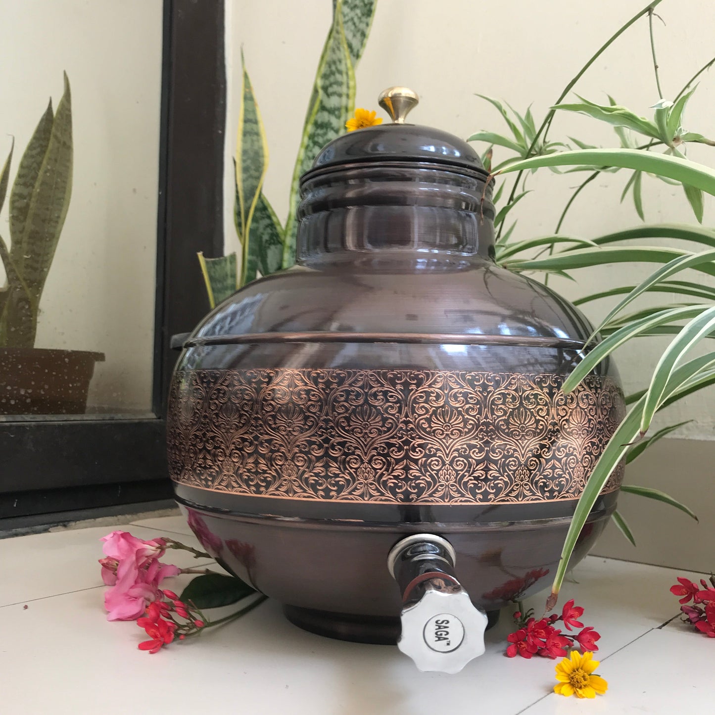 Pure Copper Water Dispenser Antique Engraved Ghada/Pot Capacity