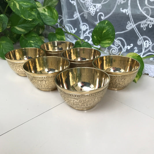 Set of 6 Brass Bowls | Premium Handcrafted Indian Kitchenware for Dining, Serving & Décor
