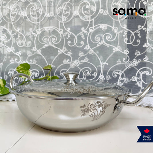 Stainless Steel Deep Kadhai with Lid