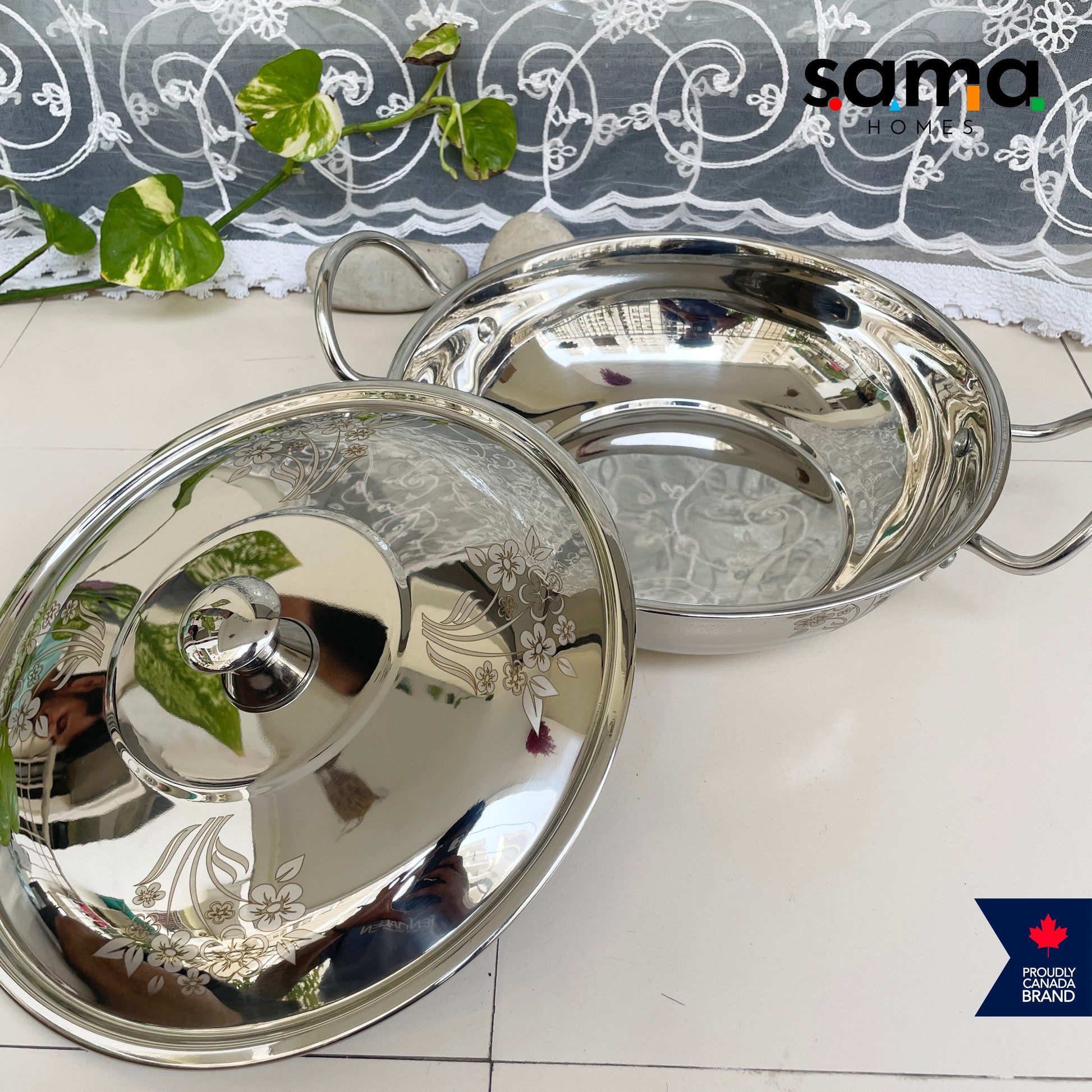 Stainless Steel Deep Kadhai with Lid