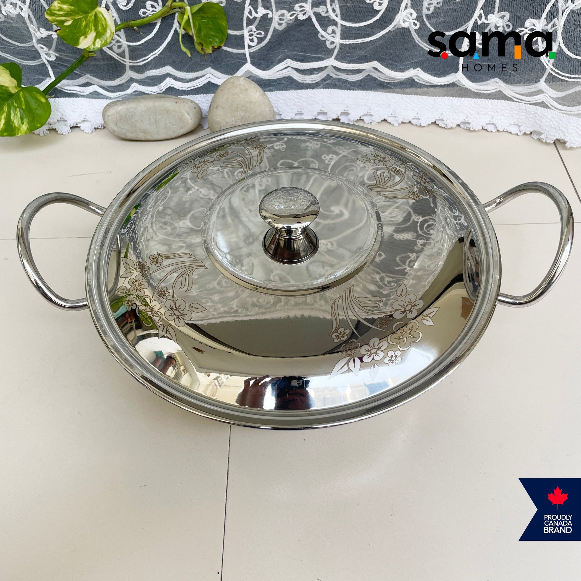 Stainless Steel Deep Kadhai with Lid