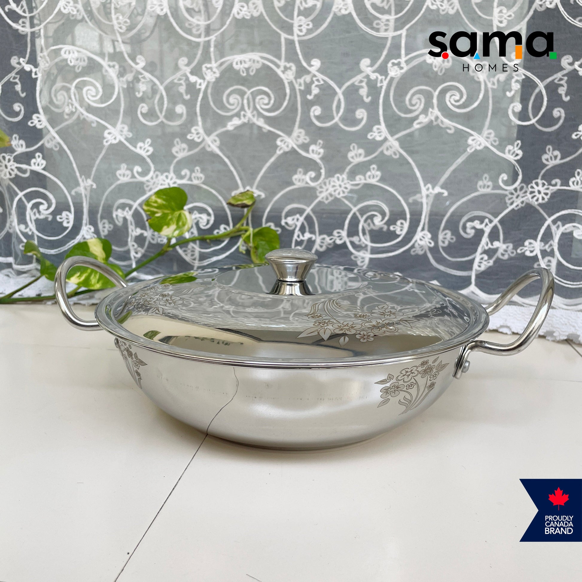 Stainless Steel Deep Kadhai with Lid